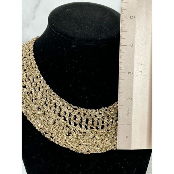 Crocheted chainmail bib necklace, Cleopatra Gold Mesh Collar Necklace - Picture 4 of 12